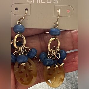 Chico's Kara Blue Cluster Drop Beads Dangle Earrings NWT